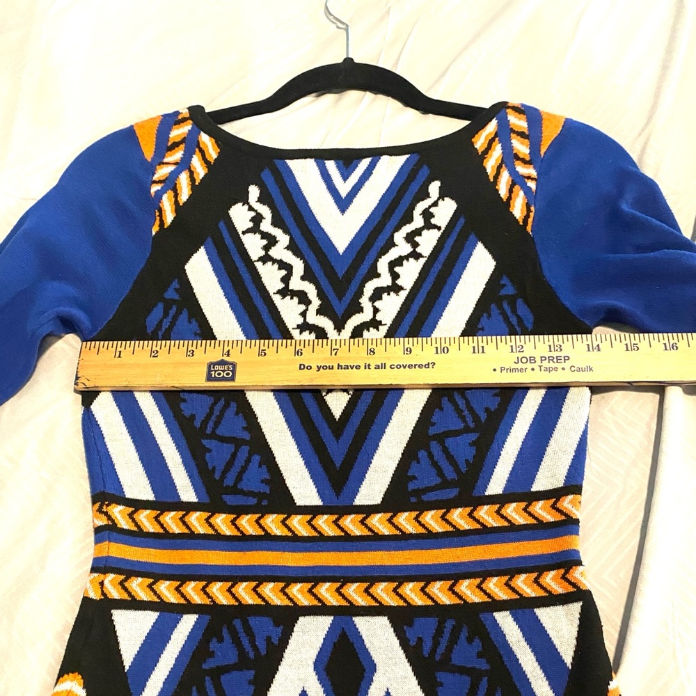 Flying Tomato Blue and Orange Aztec Geometric Pattern mini knit Dress size S - Picture 3 of 6